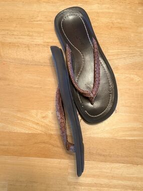 Brown Braided Thong Sandals - Black Footbed